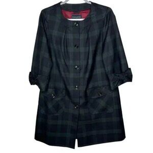 Banana Republic Navy Green Tartan Plaid 3/4 Bow Sleeve Coat M